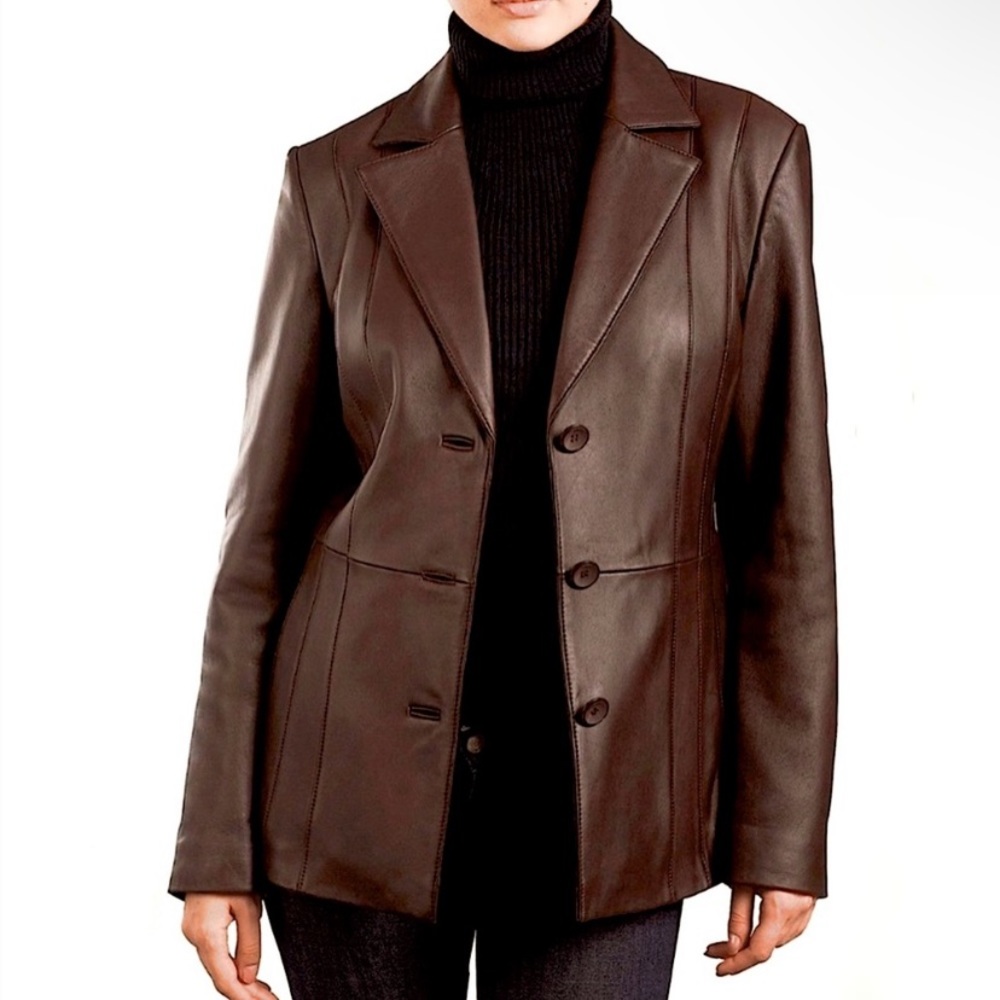 WORTHINGTON Brown Lambskin Leather Jacket Large